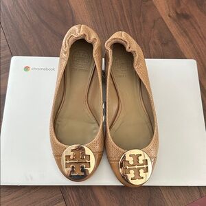 Tory Burch Brown Loafers with Gold Logo
